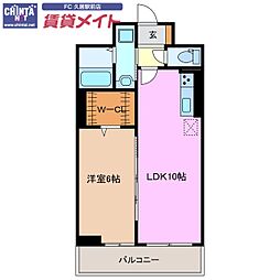 近鉄名古屋線 伊勢中川駅 徒歩3分の賃貸マンション 2階1LDKの間取り