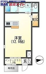 近鉄名古屋線 久居駅 徒歩5分の賃貸アパート 1階ワンルームの間取り