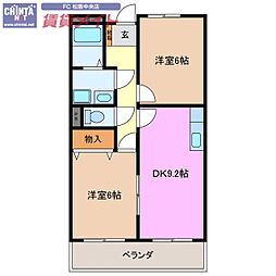 JR紀勢本線 徳和駅 3.2kmの賃貸マンション 3階2DKの間取り