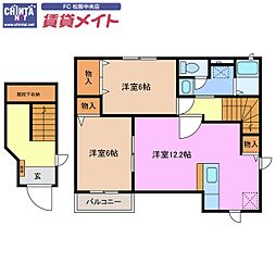 ヴィア・ラッテア　Ｂ棟 2階2LDKの間取り