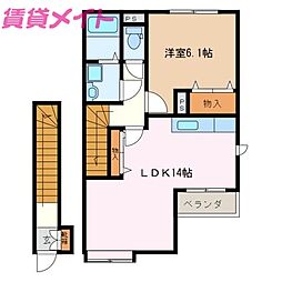 JR名松線 上ノ庄駅 徒歩12分の賃貸アパート 2階1LDKの間取り