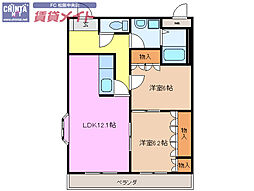 JR紀勢本線 六軒駅 徒歩35分の賃貸アパート 2階2LDKの間取り