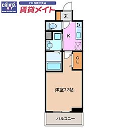 近鉄名古屋線 伊勢中川駅 徒歩3分の賃貸マンション 3階1Kの間取り