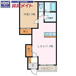 JR紀勢本線 六軒駅 徒歩19分の賃貸アパート 1階1LDKの間取り