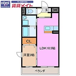 近鉄山田線 松阪駅 徒歩28分の賃貸マンション 3階1LDKの間取り