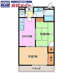 ラ・ブランシュ 2DKの間取図画像