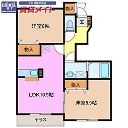 メゾンアンジュD 2LDKの間取図画像