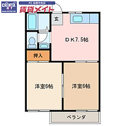 タウニー垣鼻A 2DKの間取図画像