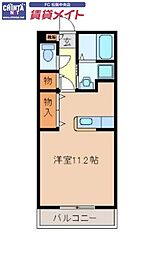アリーヂャンスC ワンルームの間取図画像