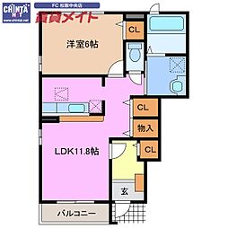 メッゾマーヴェラスB 1LDKの間取図画像