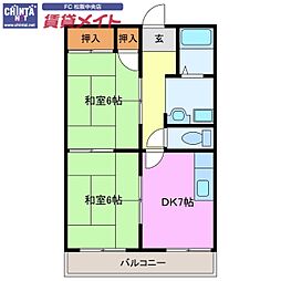メゾン松阪弐番館 2DKの間取図画像