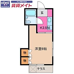サンシャインA 1Kの間取図画像