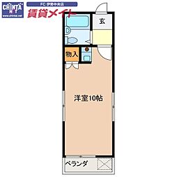 JR参宮線 五十鈴ケ丘駅 徒歩12分の賃貸アパート 1階ワンルームの間取り