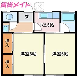 JR参宮線 二見浦駅 徒歩7分の賃貸アパート 2階2Kの間取り