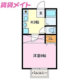 近鉄山田線 斎宮駅 徒歩15分の賃貸アパート 1階1Kの間取り