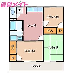 JR参宮線 山田上口駅 徒歩22分の賃貸アパート 2階3DKの間取り