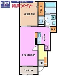 近鉄山田線 斎宮駅 徒歩20分の賃貸アパート 1階1LDKの間取り