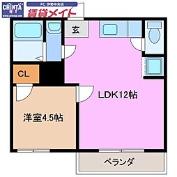 JR参宮線 五十鈴ケ丘駅 徒歩30分の賃貸アパート 2階1LDKの間取り