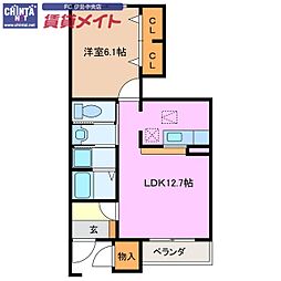 JR参宮線 二見浦駅 徒歩15分の賃貸アパート 1階1LDKの間取り