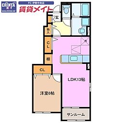 JR参宮線 宮川駅 徒歩25分の賃貸アパート 1階1LDKの間取り