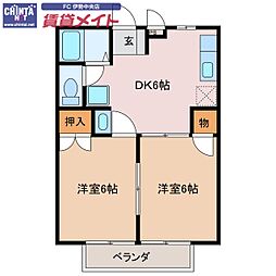 近鉄山田線 伊勢市駅 バス9分 ララパーク下車 徒歩25分の賃貸アパート 1階2DKの間取り