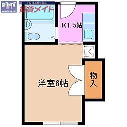コリーヌ栗真 2階1Kの間取り