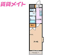 ＫＵＲＩＭＡマンション 2階1Kの間取り
