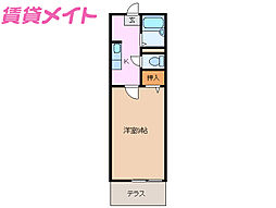 シーサイドルー 2階1Kの間取り