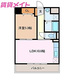 塔世西裏ＭＳビル 3階1LDKの間取り