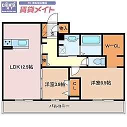 ディーシャンブル南丸之内Ｂ棟 1階2LDKの間取り