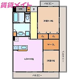 コーディアルコート　津 7階2LDKの間取り