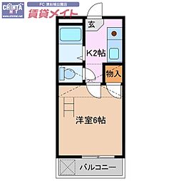 コリーヌ津新町 1Kの間取図画像
