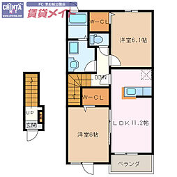 ユートピア・ナミ　ドゥ 2階2LDKの間取り