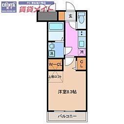 ルネス上浜 5階1Kの間取り