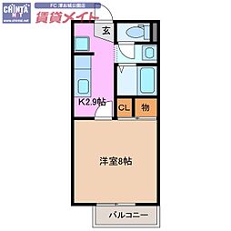スカイヒルズ 1階1Kの間取り