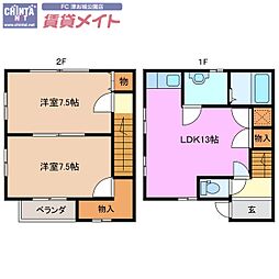 アンセーヌメゾンヤマキ B 1階2LDKの間取り