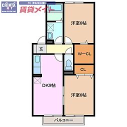 ル・モンド・グランデB 2DKの間取図画像