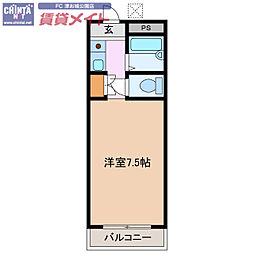イースト 2階ワンルームの間取り