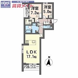 シャーメゾンステージ津駅前 2階2LDKの間取り