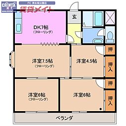 ガーデンヒルズ1号館 4DKの間取図画像