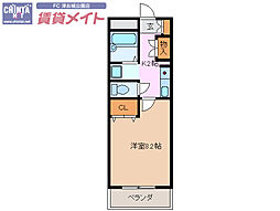 サンハイム駒田 1Kの間取図画像