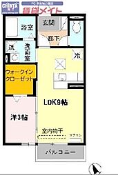 楽園B 1LDKの間取図画像
