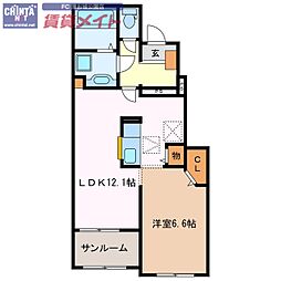 エトワール藤方2 1LDKの間取図画像
