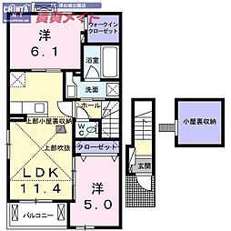 エトワール藤方4 2LDKの間取図画像