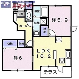 サンライトM・K1 2LDKの間取図画像