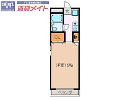 塔世ハイツ 1Kの間取図画像