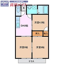 デリラ白塚A 3DKの間取図画像
