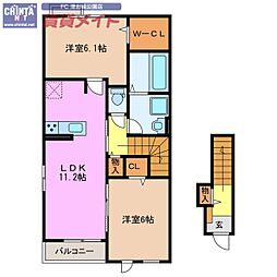 ラフィネ一身田A 2LDKの間取図画像