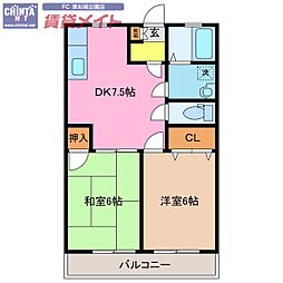 ラピス桜橋 2DKの間取図画像