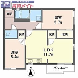 フレグランス島崎 2LDKの間取図画像